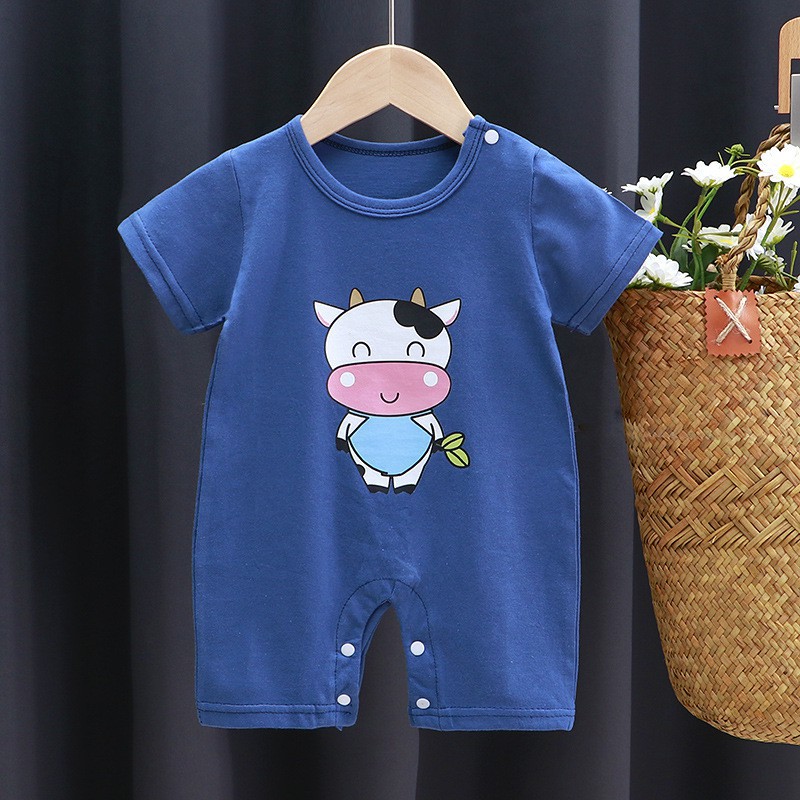 Bộ áo liền quần dài tay chất liệu cotton in hoạt hình dễ thương cho bé