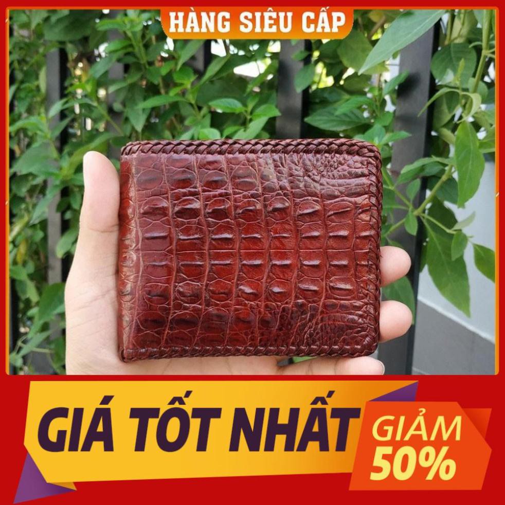 Thẻ BH 12 tháng [ Da Thật% ] -  BÓP NAM CÁ SẤU NGUYÊN LƯNG CON NHỎ 2 MẶT ĐAN VIỀN CAO CẤP Hàng Cao Cấp, Rẻ, Đẹp