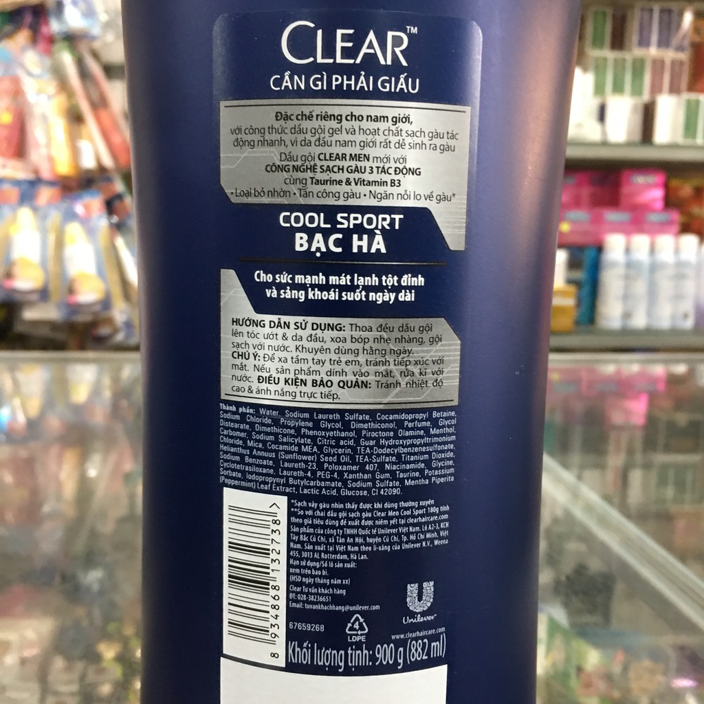 Dầu gội Clear Men sạch sâu da đầu 900g (882ml)