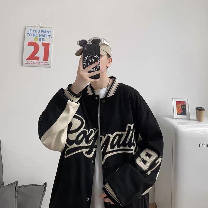 Áo khoác bomber unisex chất vải da lộn hai lớp cao cấp in chữ ROYALTY