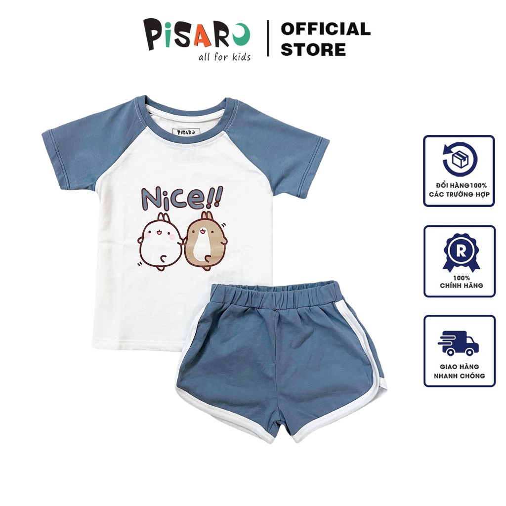 Bộ quần áo trẻ em ngắn tay PISARO Kids 8tháng-7tuổi vải Cotton Hàn Quốc kiểu dáng Vintage mềm mịn thấm hút mồ hôi