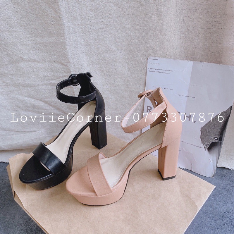 LOVIIECORNER- GIÀY SANDAL CAO GÓT 11 PHÂN ĐẾ ĐÚP - SANDAL CAO GÓT 11 PHÂN QUAI NGANG MŨI ĐÚP ĐẾ VUÔNG 11CM - KEM G201071