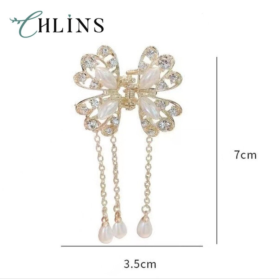 Kẹp tóc CHLINS hình bướm đính đá ngọc trai nhân tạo phong cách Hàn Quốc mới