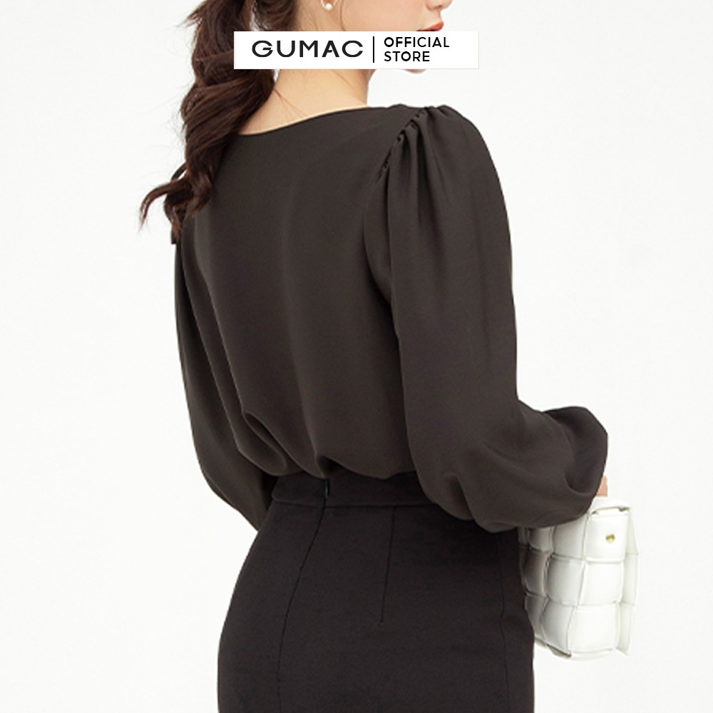[Mã WABRGTET giảm 10% đơn 250k] Áo sơ mi nữ cổ thuyền GUMAC tay dài, vải lụa mịn cao cấp AB592