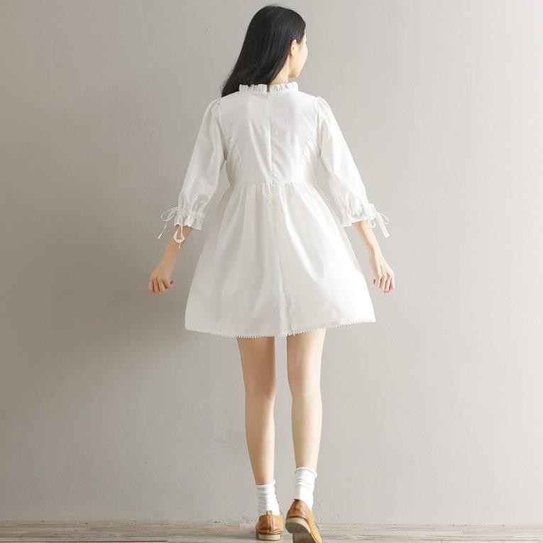 Váy trắng tiểu thư Hàn Quốc dáng xòe, Váy đầm dự tiệc dài liền thân, tay lỡ hàng Quảng Châu loại 1 Đẹp ⚡