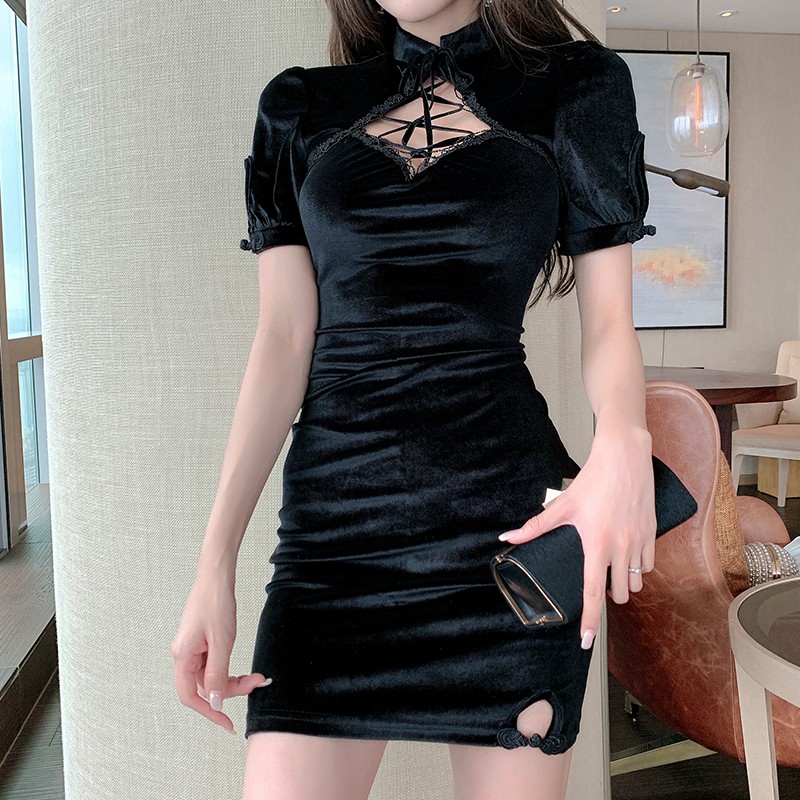 Đầm nữ dáng ôm cô tàu tay ngắn Emilyshop