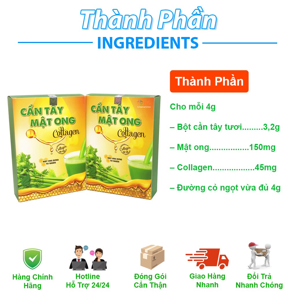 Cần Tây Mật Ong Collagen - Giúp giảm cân, đào thải mỡ, thanh lọc cơ thể, làm đẹp da, duy trì vóc dáng (Hộp 15 gói)