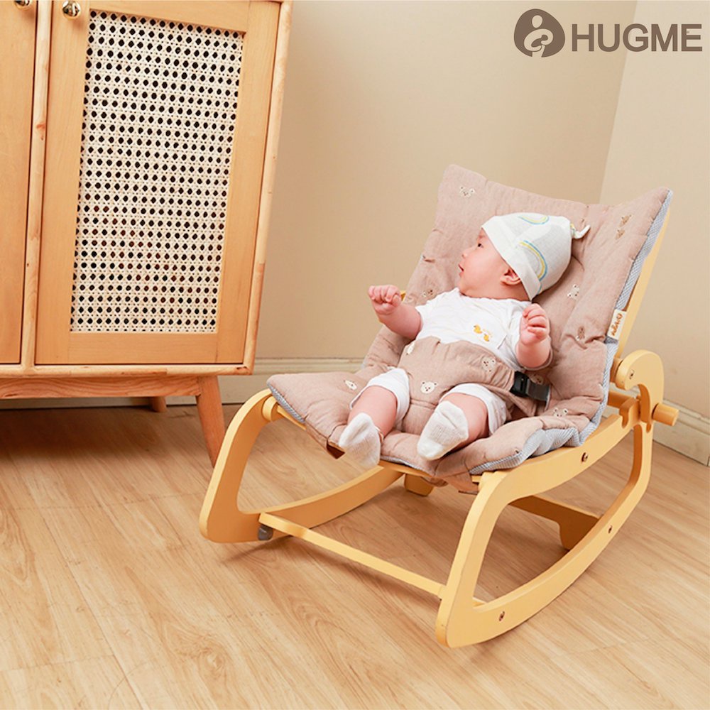 Ghế Bập Bênh Chân Gỗ Đa Năng Rocking Chair Hugme Cho Bé 2022 - Ghế Nằm Rung Cho Bé Đệm Điều Hòa 4 Mùa Thoáng Mát