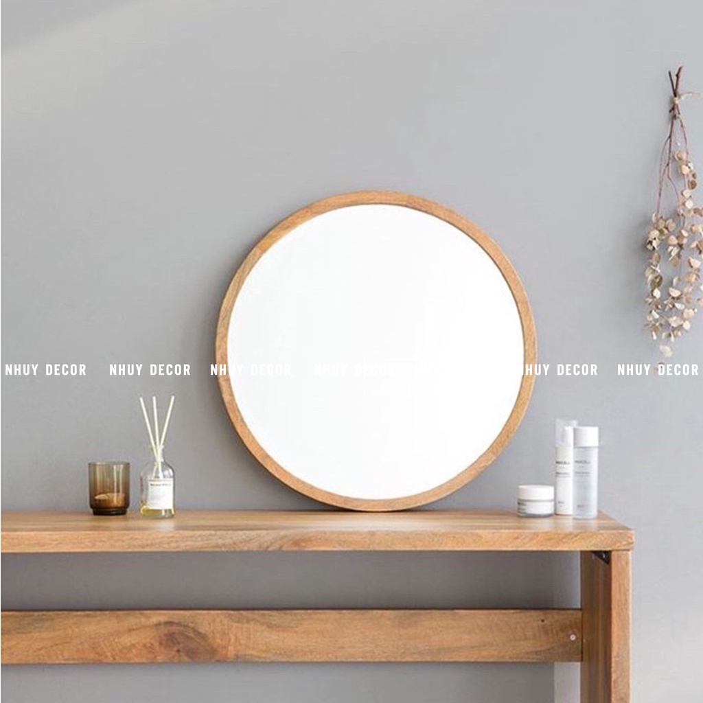 Gương treo tường trang trí - Gương tròn decor full phụ kiện kèm dây thừng , Gương viền gỗ Đường Kính Tự Chọn NHU Y DECOR