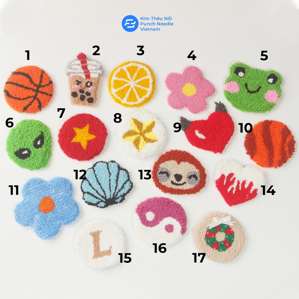 Lót ly thêu nổi thêu xù làm quà tặng, đồ decor trang trí - Punch Needle coasters, wallhanging decor