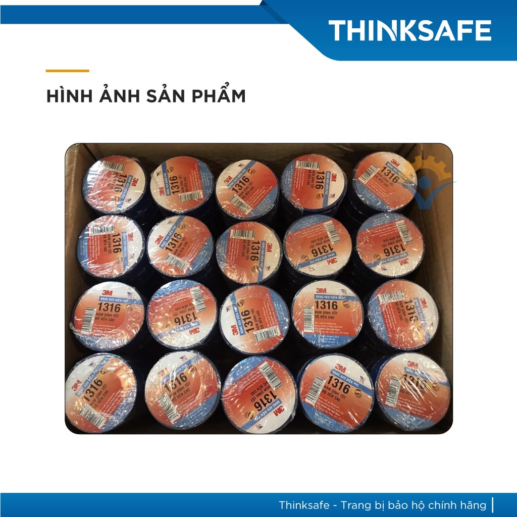 Băng keo điện 3M 1316, băng dính điện, cách điện, chịu nhiệt, chống nước, quấn dây an toàn lên đến 600V - THINKSAFE