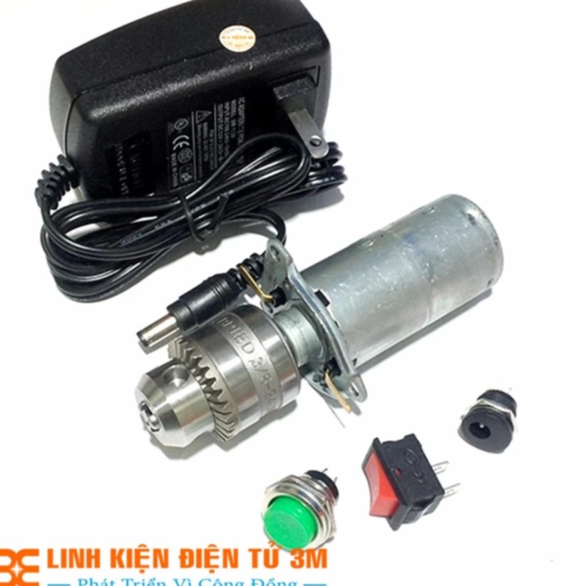 Combo Bộ Máy Khoan Mini và Phụ Kiện V2( 01 nguồn 12v 2a, 01 jack DC có ốc vặn, 01 công tắc ckd1-101, 01 nút nhấn đề to,)