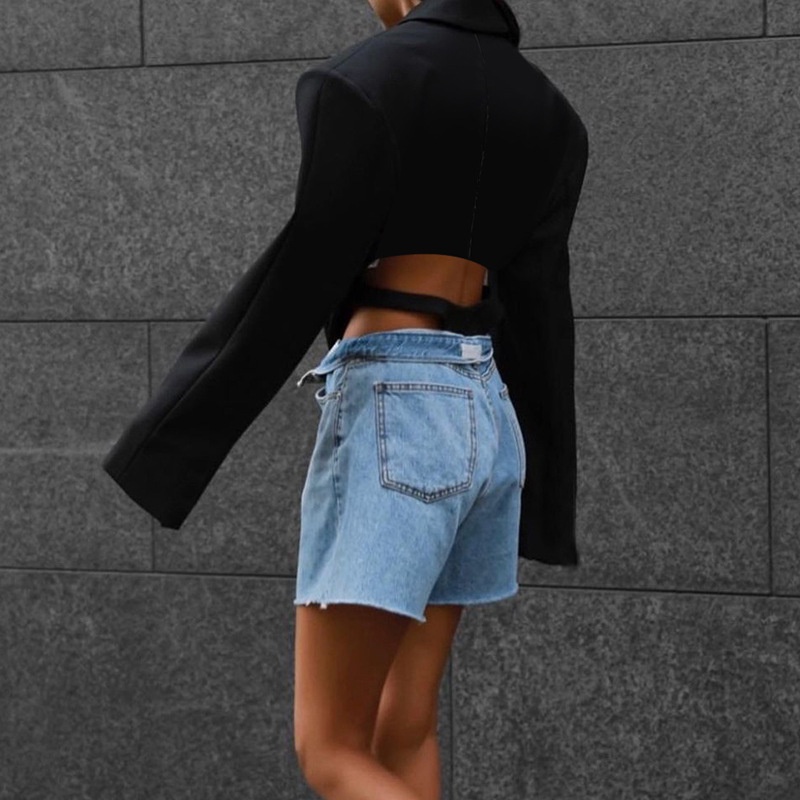 Áo Khoác Blazer Tay Dài Cổ Bẻ Dáng Rộng Có Đệm Vai