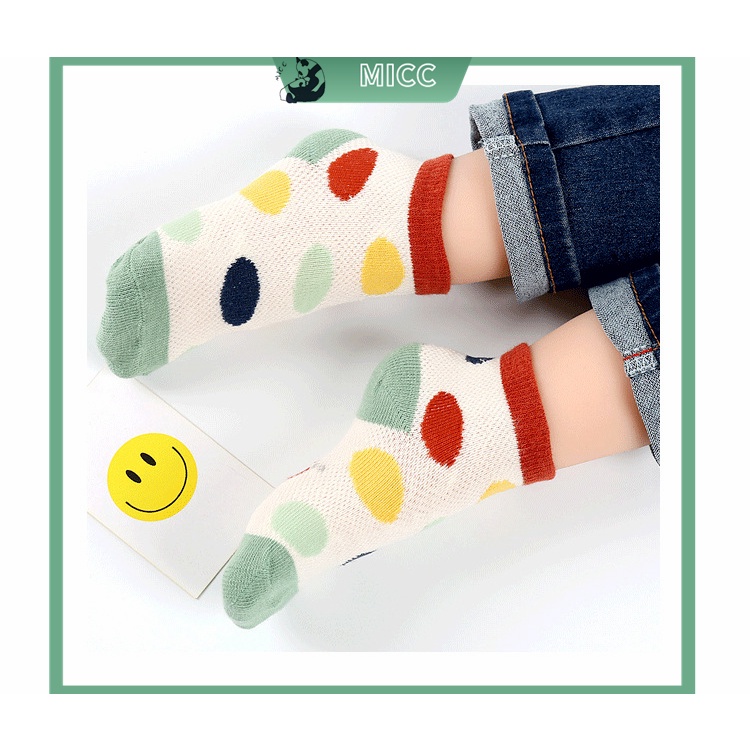 Set 5 đôi tất cotton mỏng phối lưới thoáng khí họa tiết khủng long hoạt hình đáng yêu cho bé