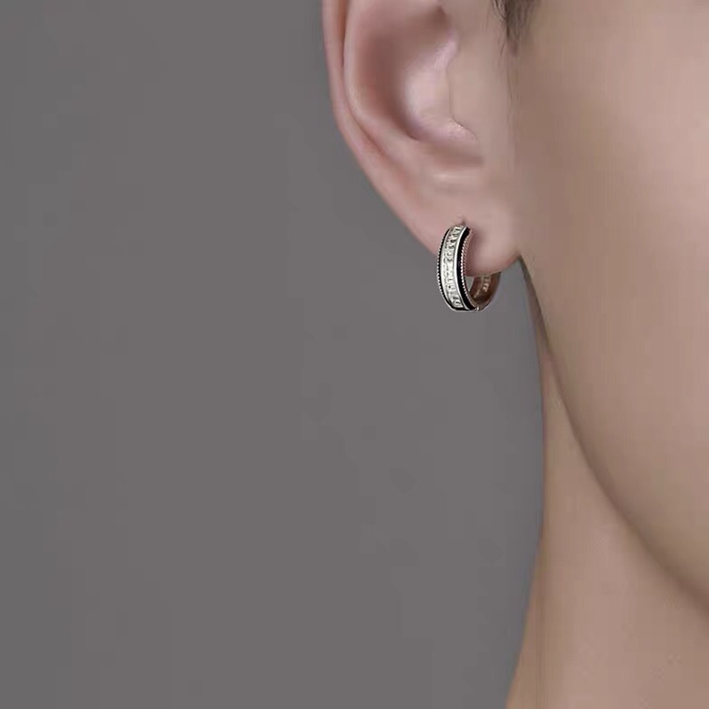 Bông tai, Khuyên tai nam nữ dáng tròn đính đá họa tiết độc đáo phong cách âu mỹ, Cá tính, Unisex, ES792, 1 chiếc