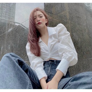 Áo croptop sơ mi xoắn ngực