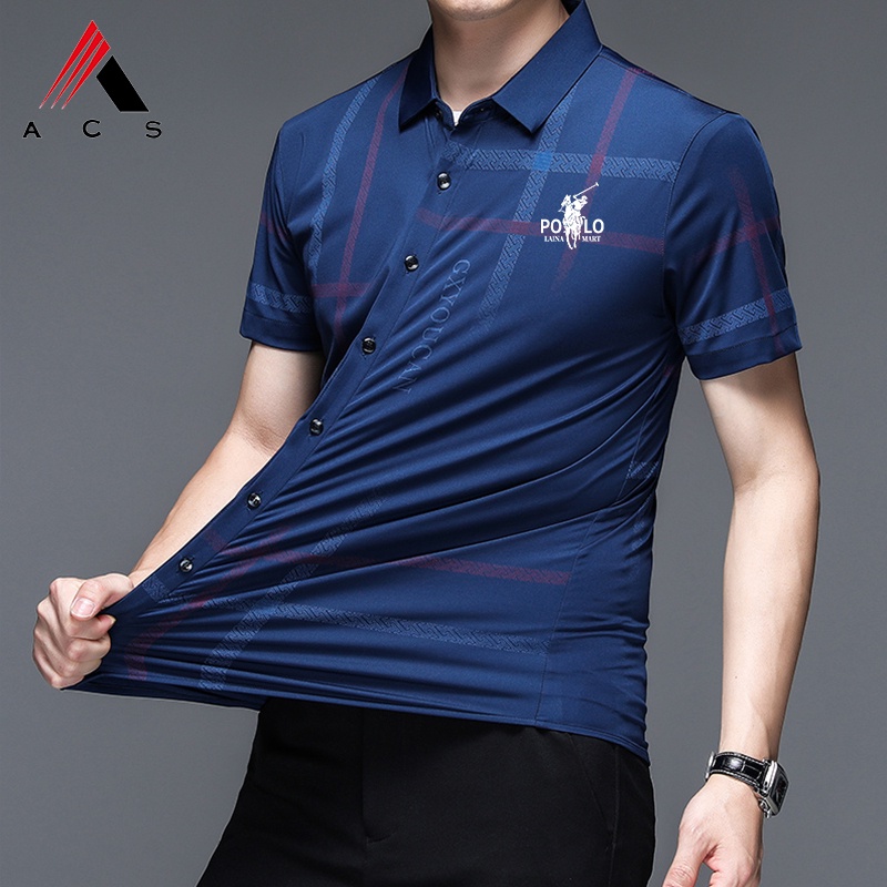 Áo Sơ Mi Ngắn Tay Không Đường May Co Giãn Cao 3 Màu Thời Trang Cho Nam