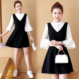 Váy bầu đen phối tay trắng lỡ