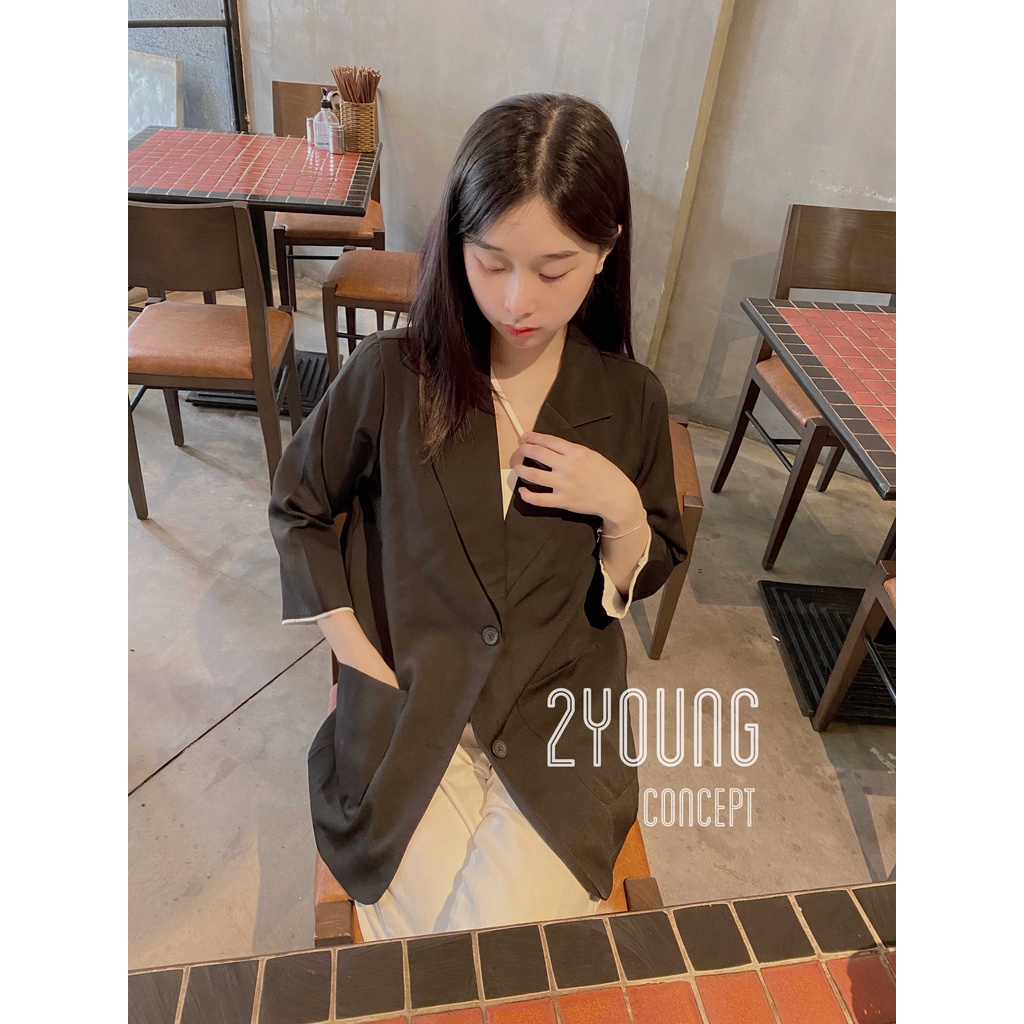 [2YOUNG] [ẢNH THẬT SHOP CHỤP] Áo blazer tay lửng mix A1632