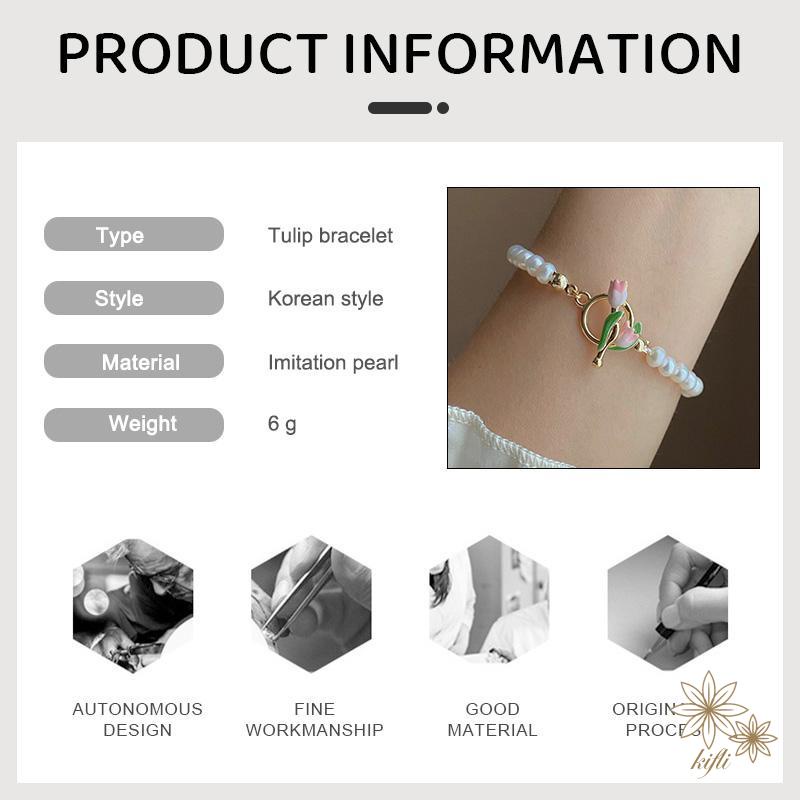 Vòng Tay Hoa Tulip Đính Ngọc Trai Giả Cao Cấp Sang Trọng Cho Nữ