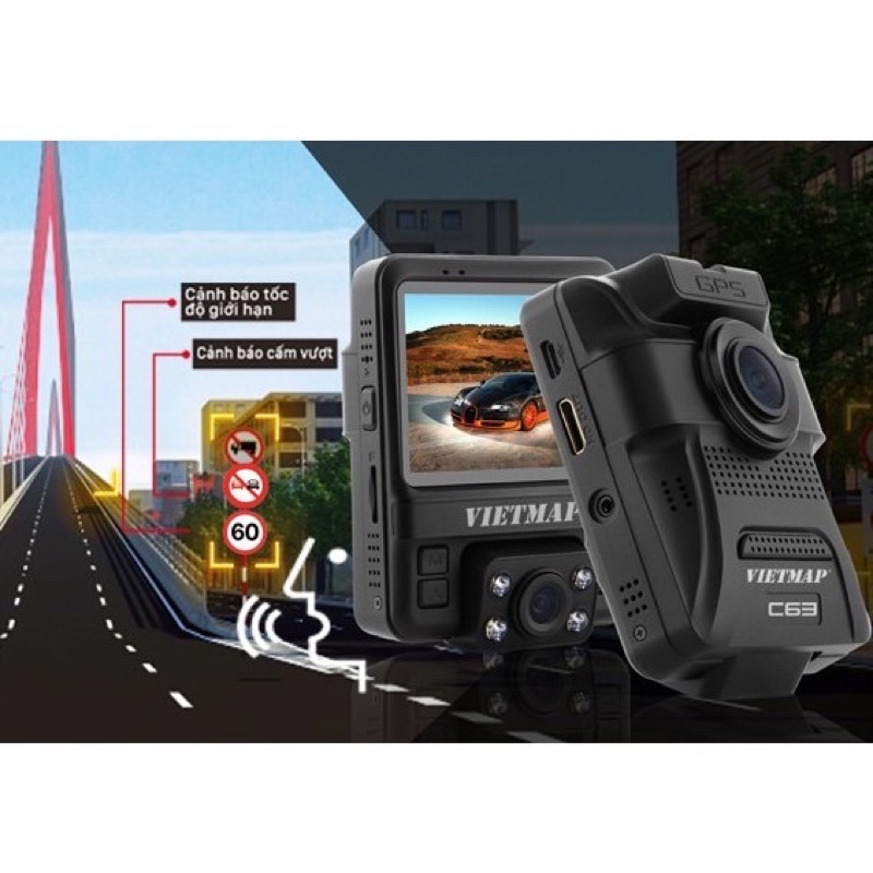 Camera hành trình VietMap C63 Ghi Hình Cùng Lúc Trước & Trong xe