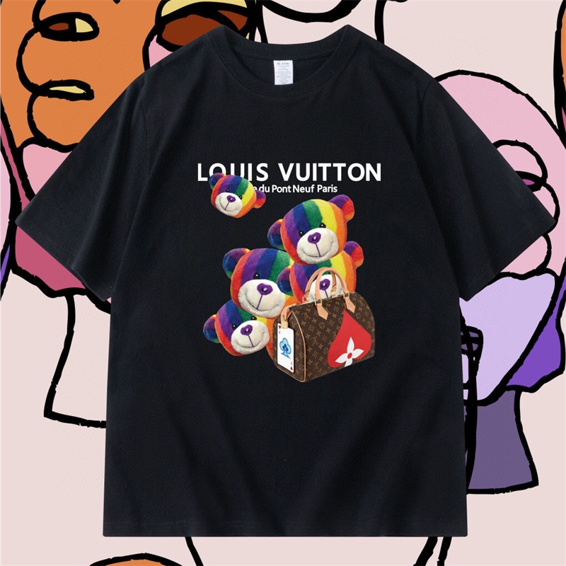 Áo Thun Tay Ngắn In Hình Gấu Màu Cầu Vồng Thời Trang Mùa Hè Thoải Mái