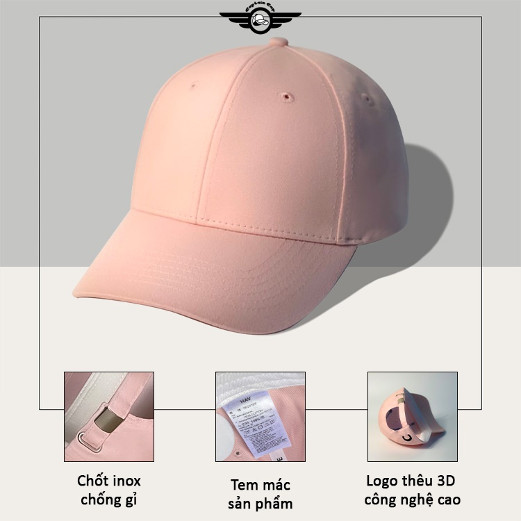 Mũ lưỡi trai Màu Hồng trơn cá tính dành cho cả nam và nữ full hộp để làm quà tặng