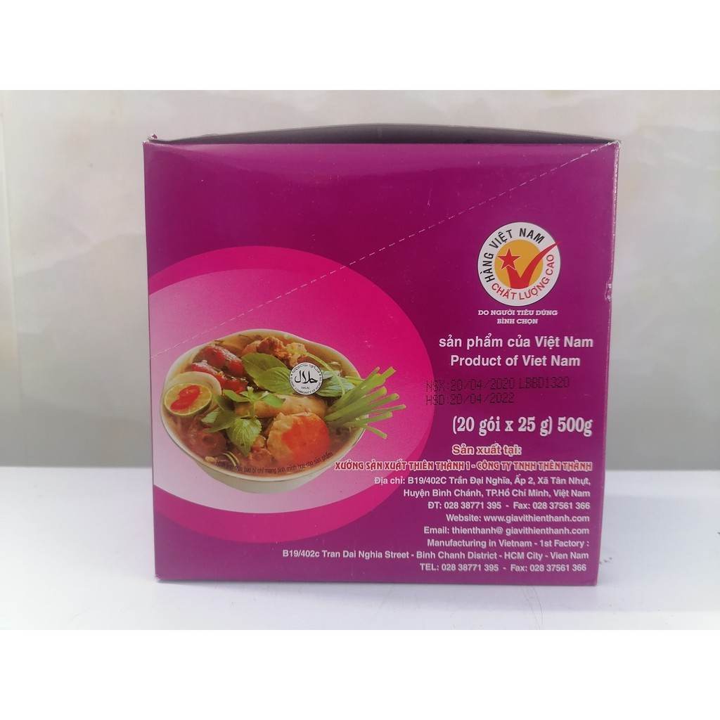 [Hộp 20 gói x 25g] BỘT GIA VỊ NẤU BÚN BÒ HUẾ [VN] THIÊN THÀNH Hue Beef Noodle Soup Spices (halal) (bph-hk)