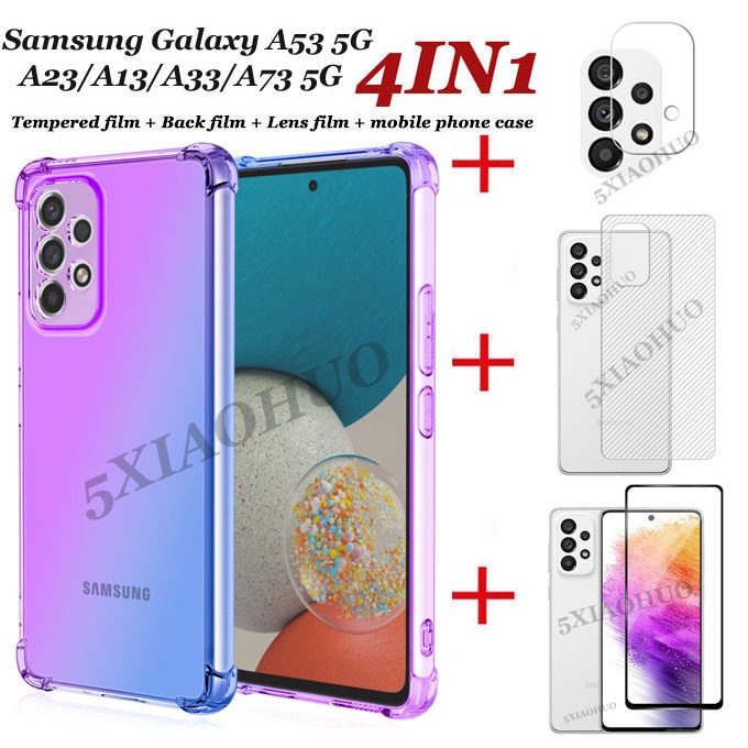 Ốp Điện Thoại Dạng Kính Cường Lực 4 Trong 1 Màu gradient Kèm Miếng Dán Bảo Vệ Camera Cho Samsung Galaxy A53 5G A23 A13 A33 A73 A23