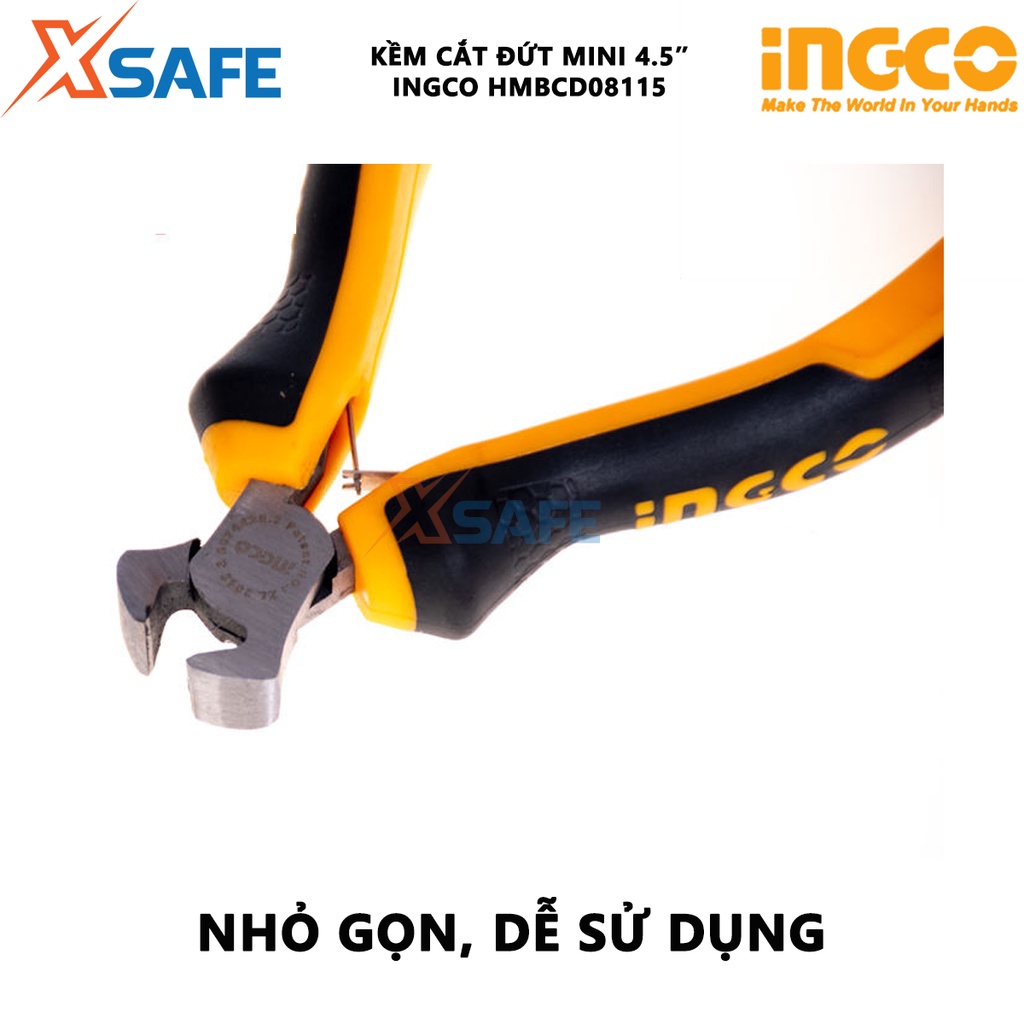 Kìm cắt đứt mini INGCO HMBCD08115 4.5&quot; đầu kềm được đánh bóng, chống gỉ, tay cầm hai màu