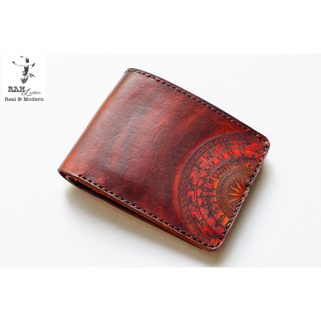 Ví nam nữ RAM Leather handmade da bò Italia Vegtan màu nâu đỏ vintage