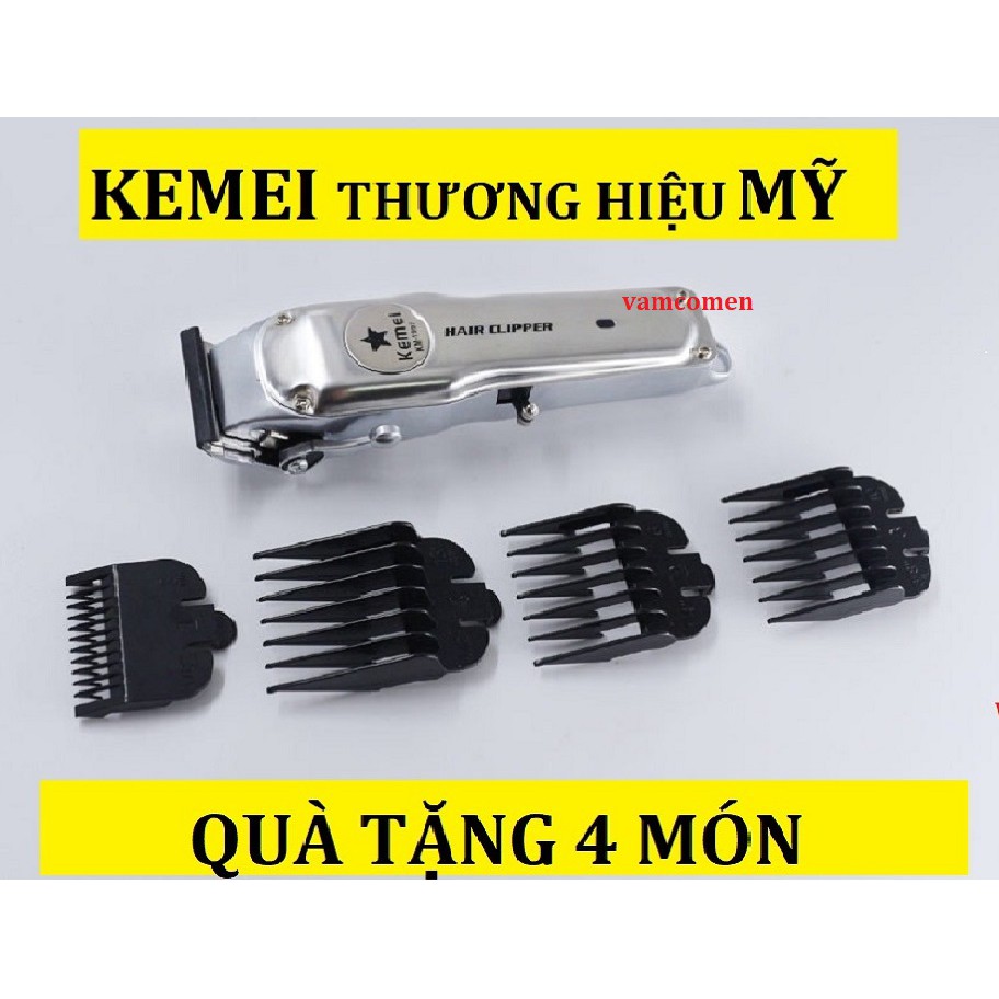 [TẶNG 4 MÓN] Tông Đơ Cắt Tóc Của Mỹ Kemei KM 97 Thương Hiệu Nổi Tiếng.  Máy Chạy Êm, Lưỡi Thép Sắc Bén, Pin Dùng Trên 2h