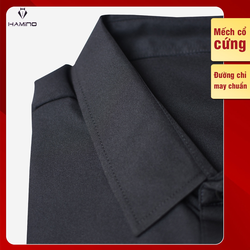 Áo sơ mi nam Đen dài tay Hàn Quốc vải lụa cotton chéo, mềm mịn, không nhăn theo phong cách công sở