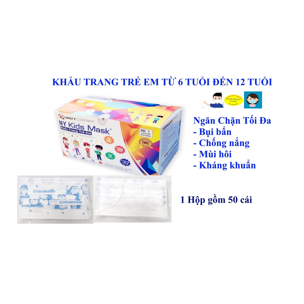 HỘP 50 CÁI KHẨU TRANG 4 LỚP IN HÌNH CHO TRẺ EM TỪ 6 TUỔI ĐẾN 12 TUỔI NY Kids Mask Ngăn Bụi bẩn Kháng khuẩn Như Ý