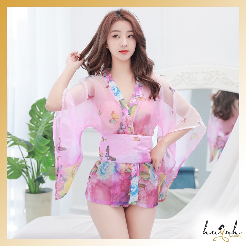 Áo choàng ngủ voan Kimono đai nơ sexy gợi cảm - CO06