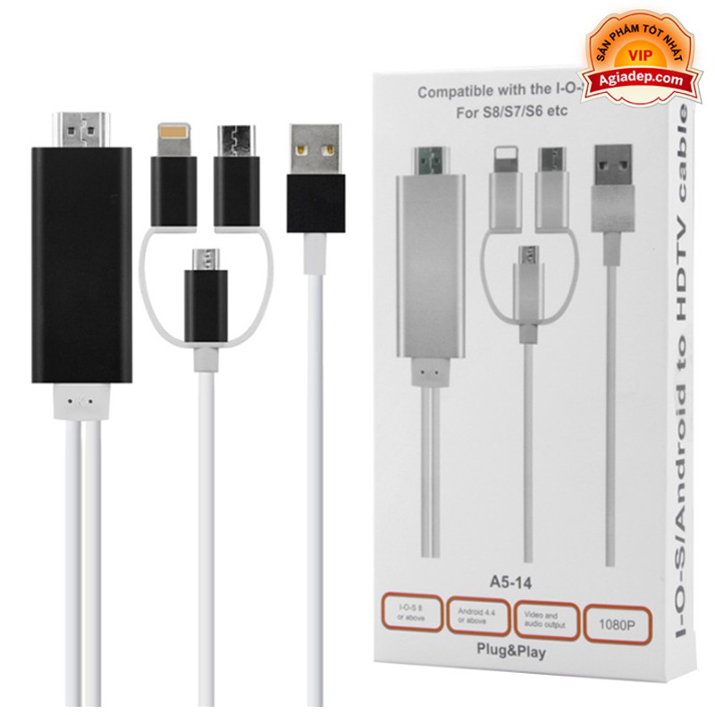 Dây cáp Cable 4 đầu iPhone Android Type C sang HDMI cho tivi, máy chiếu, laptop v.v. (Đa năng tiện dụng)