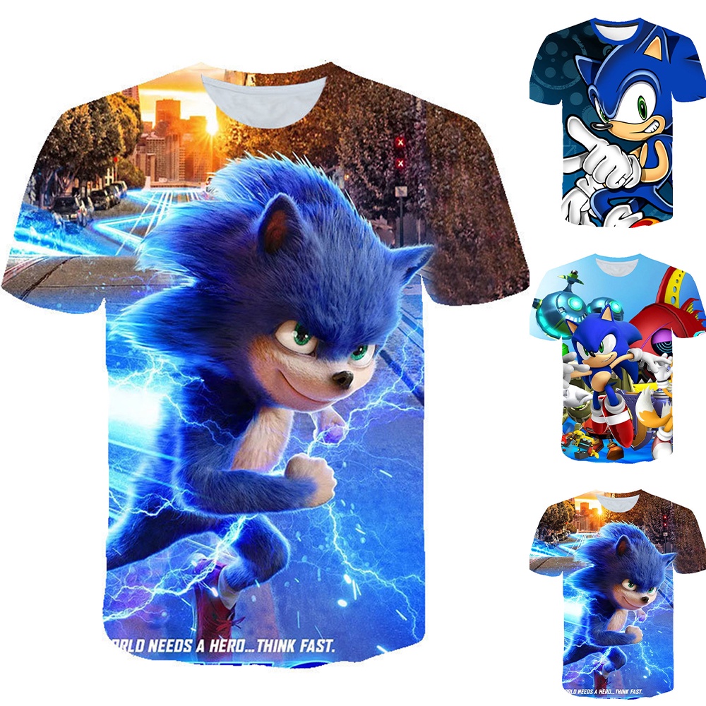 Áo Thun Tay Ngắn Cổ Tròn Họa Tiết Hoạt Hình Sonic Hedgehog 3D Dễ Phối Đồ Thời Trang Mùa Hè Cho Bé