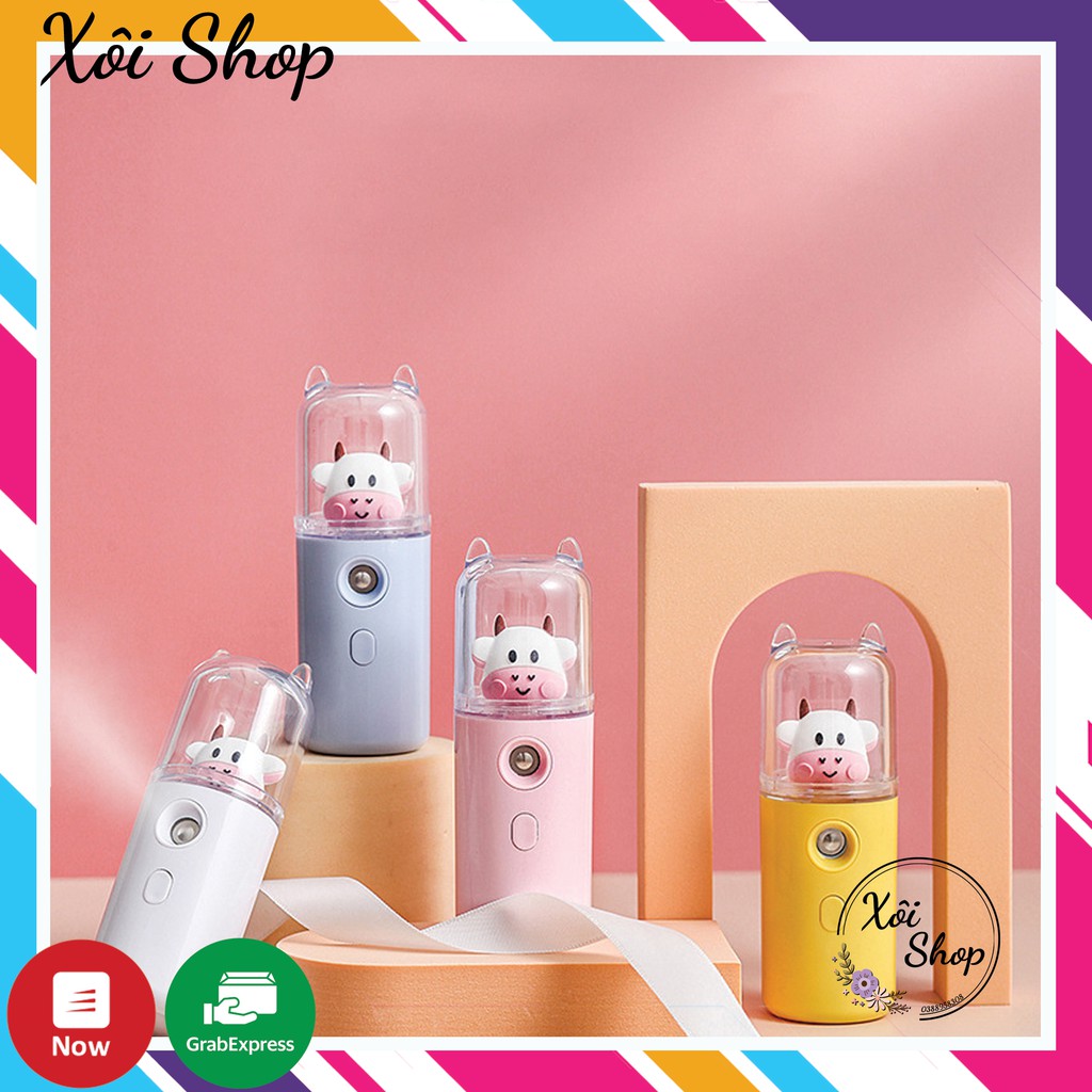 Máy phun sương, Máy phun sương tạo ẩm NANO MINI cầm tay làm mát cấp tốc - Phiên bản Bò Sữa độc đáo