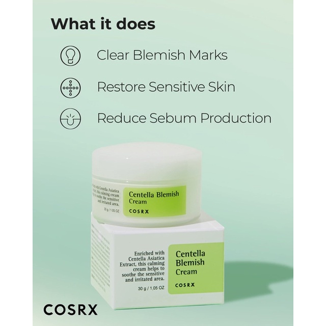 Kem dưỡng rau má giảm mụn và thâm COSRX CENTELLA BLEMISH CREAM 30g
