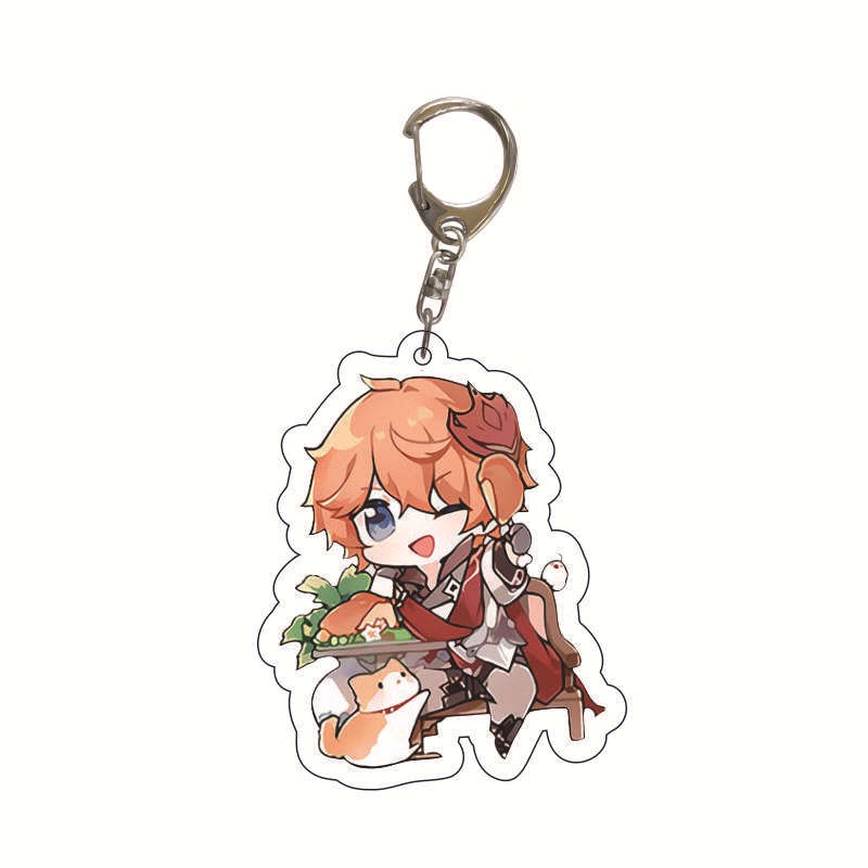 Móc Khóa Nhựa acrylic Hai Mặt Hình Game Genshin Impact Lumine Barbara Diluc