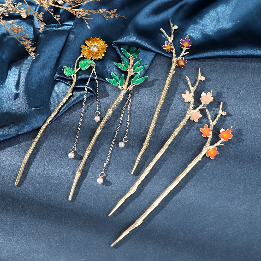 Trâm cài tóc Haimeikang kim loại hình cành hoa thời trang cho nữ