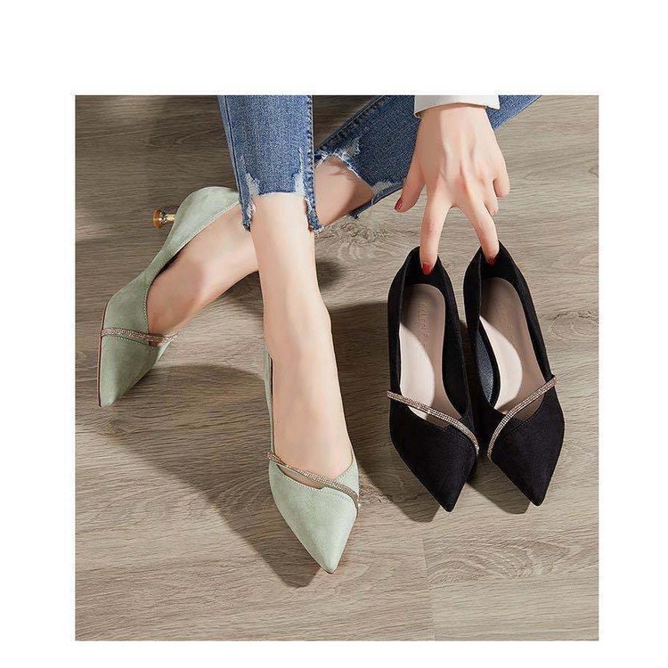 3 Cm Stilettos Fashion Low Heel Pointed Toe Single Shoes Female Stiletto Black French Temperament Small High Heels 3Cm P