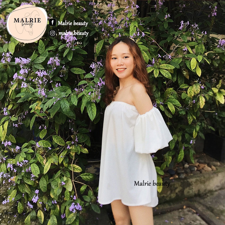 Áo Trễ Vai Nữ Tay Ngắn Bánh Bèo Fashion Áo Trễ Vai Nhún Giấu Quần - Malrie beauty
