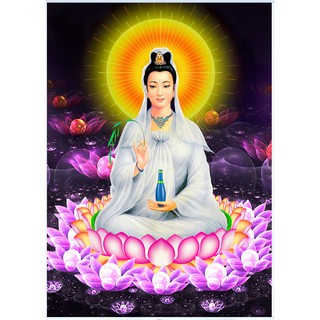 Tranh treo tường 3D - Quan Âm ngồi, Khung composit cao cấp, Màng kim tuyến chống loá, chống trầy, chống nước - mẫu mới