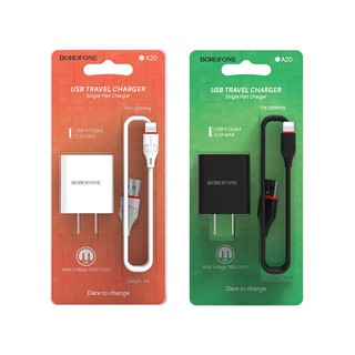 Bộ sạc cáp Borofone BA20 cổng USB 2.1A,dây dài 1m