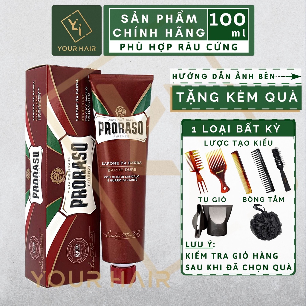 Kem cạo râu cho râu dày cứng Proraso Shave Cream Tube Nourishing 150ml | Mùi Gỗ đàn hương - Sandalwood