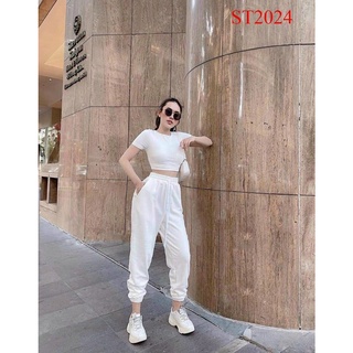 Sét Bộ Thun Conton, Áo Croptop Quần Jogger Bo Gấu Kiểu Dáng Thể Thao Năng Động Siêu Cá Tính Hot Trend .QC