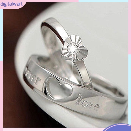 Nhẫn đôi mạ bạc khắc chữ Forever Love đính đá Zircon