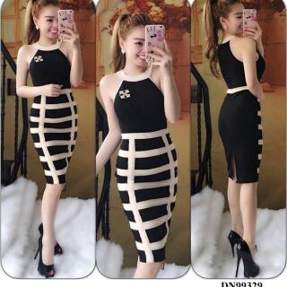 Đầm body phối sọc cá tính