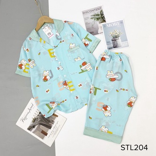 Bộ Pijama Quần Lửng Cổ Sen Lụa Mango Cao Câp Hàng Có Size